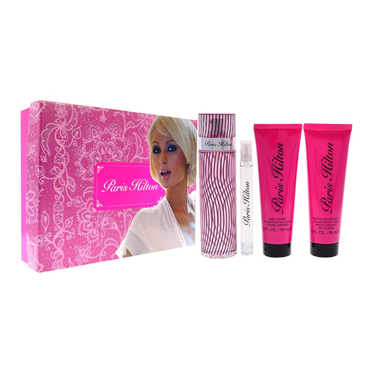 Set 4 Pzs Paris Hilton EDP 100mL + Travel Spray 10mL + Body Lotion 90mL + Shower Gel 90mL