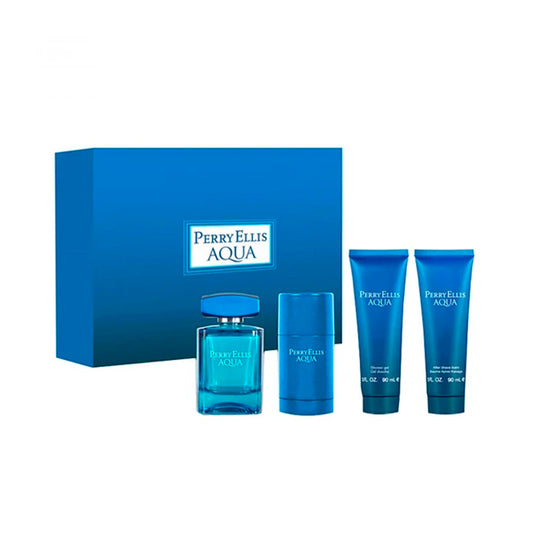 Set 4 Pzs Perry Ellis 360 Very Blue EDT 100mL + Shower Gel 50mL + Desodorante 75g + Travel Spray 7.5ml