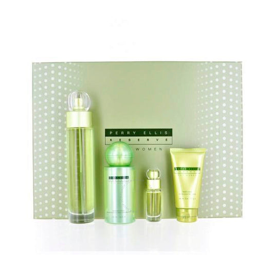 Set 4 Pzs Perry Ellis Reserve for Women EDP 100mL + Travel Spray 7.5mL + Shower Gel 90mL + Body Mist 118mL