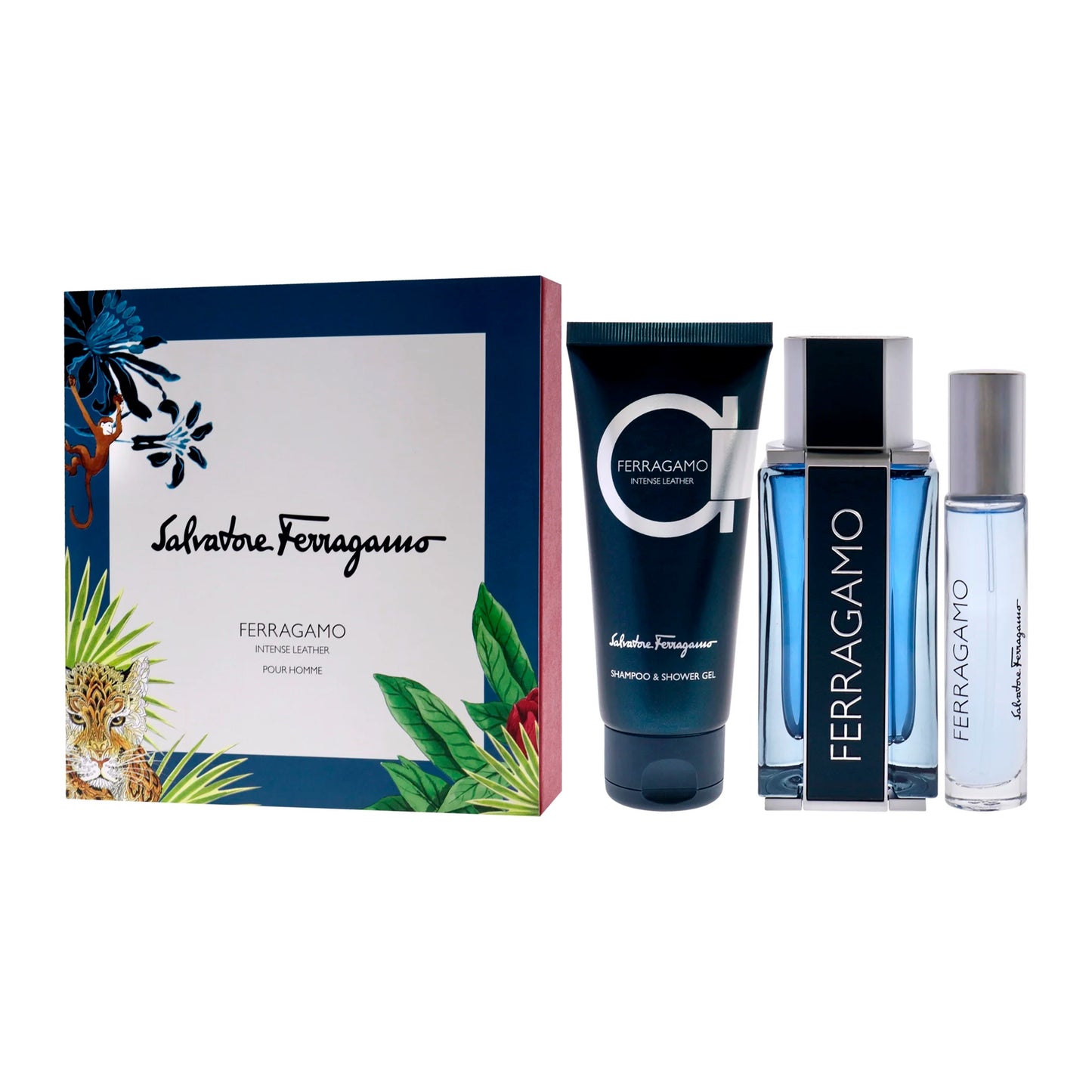 Set 3 Pzs Salvatorre Ferragamo Intense Leather EDT 100mL + Tavel Spray 10mL + Shower Gel 100mL