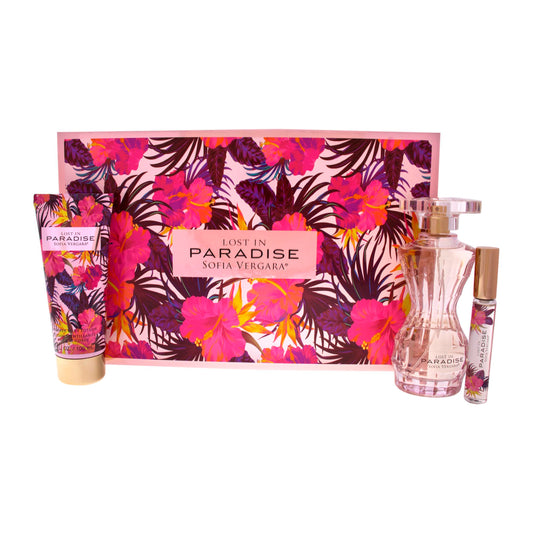Set 3 Pzs Sofia Vergara Lost in Paradise EDP 100mL + Travel Spray 10mL + Body Lotion 100mL