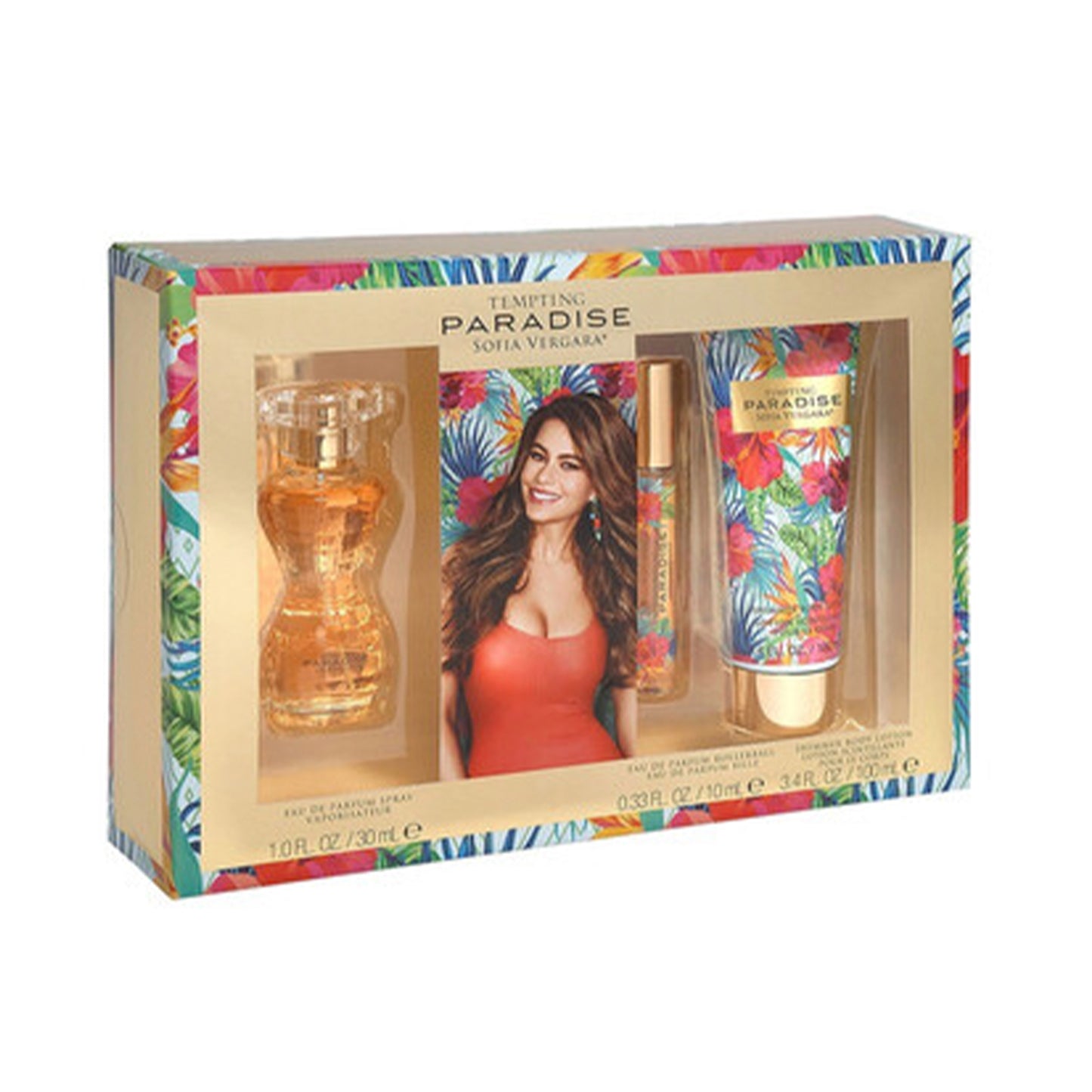 Set 3 Pzs Sofia Vergara Tempting Paradise EDP 100mL + Travel Spray 10mL + Body Lotion 100mL