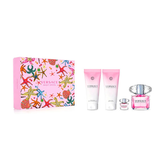 Set 4 Pzs Versace Bright Crystal EDT 90mL + Mini 5mL + Body Lotion 100mL + Shower Gel 100mL