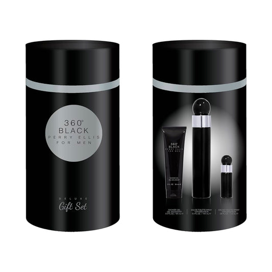 Set 3 Pzs Perry Ellis 360 Black EDT 100mL + Shower Gel 90mL + Travel Spray 7.5mL