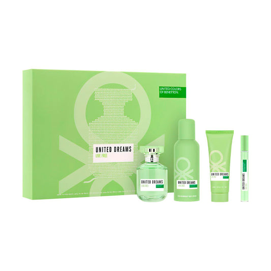 Set Benetton United Dreams Live Free EDT 80ml + Desodorante 150ml + Body Lotion 75ml + Vial 10ml