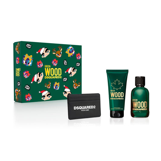 Set Dsquared2 Green Wood EDT 100mL + Shower Gel 100mL + Tarjetero