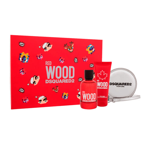 Set Dsquared2 Wood Red 3 Pzs EDT 100mL + Shower Gel 100mL + Monedero