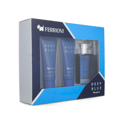 Set Ferrioni Deep Blue 3Pzs 100mL EDT + Body Shampoo 100mL + After Shave 100mL