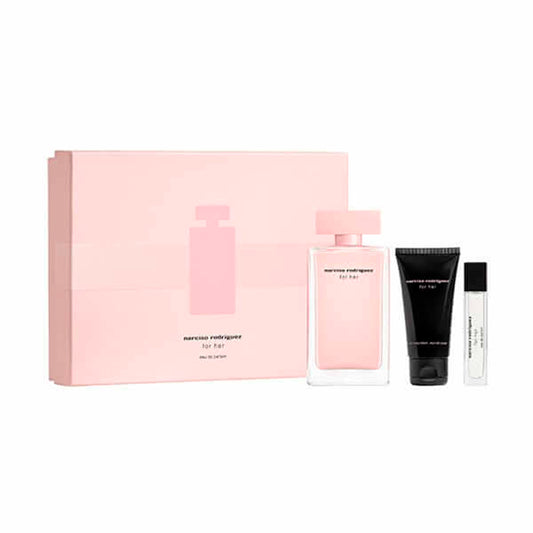 Set 3 Pzs Narciso Rodriguez For Her EDP 100mL + Travel Spray 10mL + Body Lotion 100mL