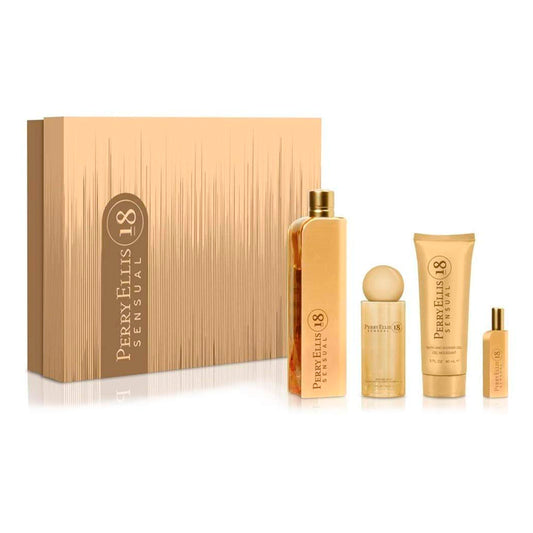 Set 4 Pzs Perry Ellis 18 Sensual EDP 100mL + Shower Gel 90mL + Body Lotion 90mL + Body Mist 118mL